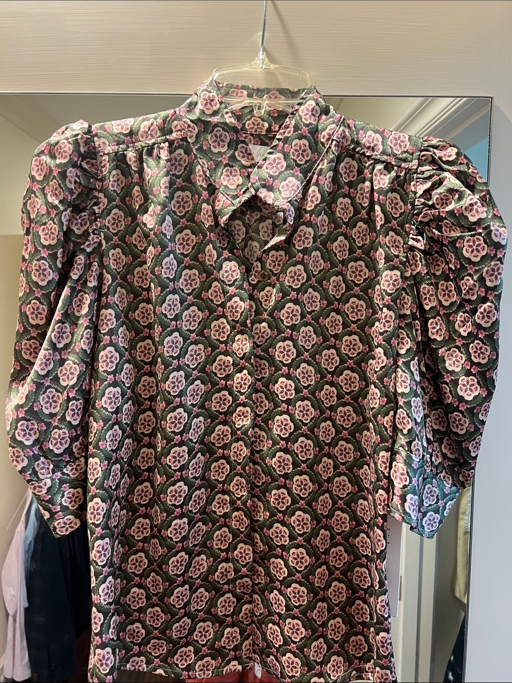 bishop + young Pink Floral Puff-Sleeve Top on Green